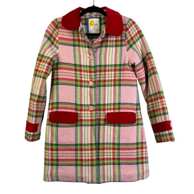 MINI BODEN Coat 11-12Y Pea Tweed Check Plaid Wool Button Down Quilted Lined - Image 1 of 4