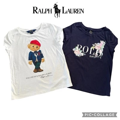 Polo Ralph Lauren girls bear logo white blue Tshirt bundle set lot size Small  - Image 1 of 4