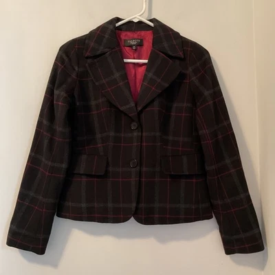 Chaqueta Blazer Talbots Negra Rosa Gris Mezcla de Lana a Cuadros Mujer’s Talla Petite 4 Foto 1 de 4