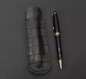Black Crocodile Leather Made In USA Sleeve Pen Case for Montblanc Luxury Pens - Picture 1 of 3