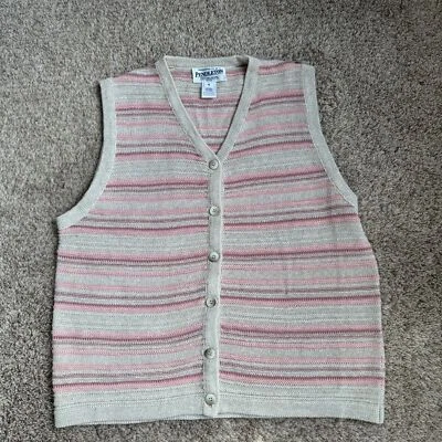 Pendleton Mujer Rayas Rosa y Crema Mezcla de Lino Tejido Suéter Chaleco M-P Foto 1 de 4