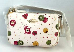 COACH Christmas Ornaments Print Nolita 15 Wristlet Chalk / Multicolor C7404 NWT - Picture 1 of 6
