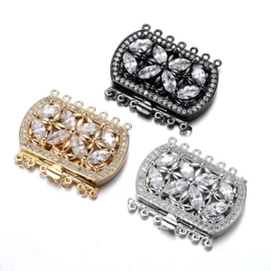 2Sets Nickel Free Rectangle Brass Cubic Zirconia Box ClaspsFindings 34x43x12mm - Picture 1 of 12