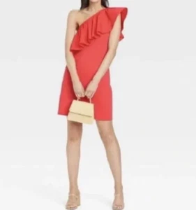 Women’s Plus Size One Shoulder Ruffle Dress- A New Day- Red 1X NWT - Picture 1 of 7