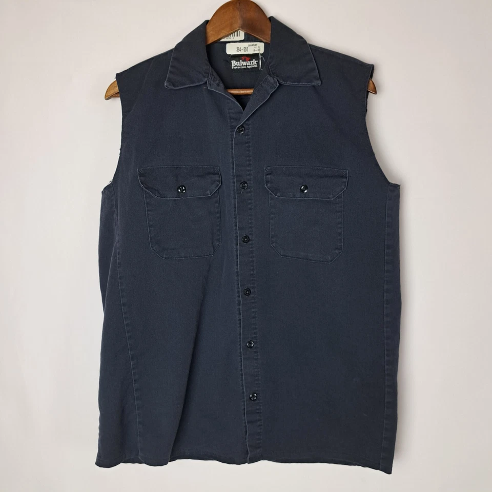 Bulwark Protective Apparel Vest Mens Medium Blue Sleeveless Button Up 2 Pockets - Image 1 of 4