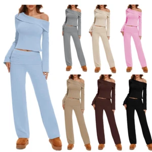 Womens Long Sleeve Plain Lounge Wear Set Ladies Casual Comfy Two Piece Tracksuit - Picture 1 of 50