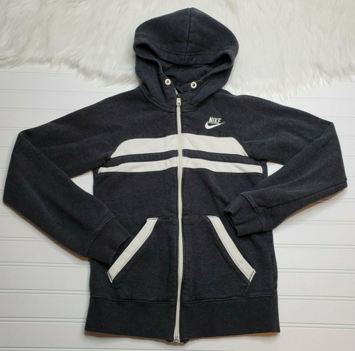 OFF WHITE Felpa con cappuccio e zip intera NIKE vintage anni 90 donna taglia S grigio panna abbigliamento sportivo palestra