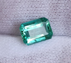 Certified Natural Green Emerald Octagon Cut Zambian Loose Gemstone 1.85 Cts