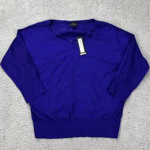 Blusa Camisa Worthington Mujer Talla Mediana Azul Manga 3/4 Cuello Redondo - Imagen 1 de 13