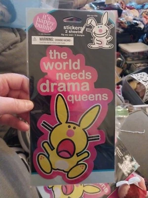 Vtg It's Happy Bunny GIANT Stickers 2 Designs In Pack Drama Queens Jim Benton - Image 1 of 2