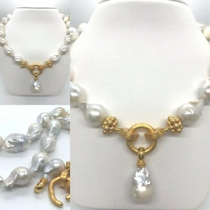 13 mm x 14 mm Barock Perlenstrang .925 Vermeil 18,5" Halskette  - Bild 1 von 12