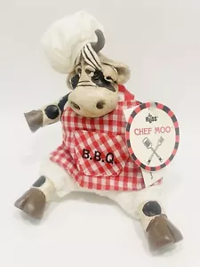 BBQ Chef Moo Cow Sitter Figure Steer Bull Beef Grill Kathleen Kelly Critter - Picture 1 of 8
