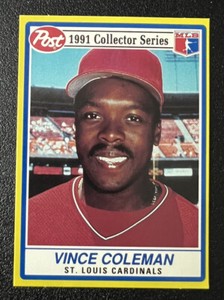 1991 Post Cereal Vince Coleman St. Louis Cardinals Baseball Card #5