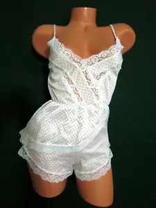 VINTAGE Suzy Star POLKA DOT Stretchy SATIN Ruffle BODYSUIT TEDDY ROMPER PANTY M - Picture 1 of 10