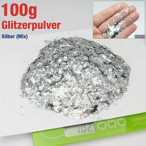 100g GRAMM GLITZERPULVER GLITZER SILBER MIX MISCHEN FARBE NAIL ART BASTELN DEKO - Bild 1 von 6
