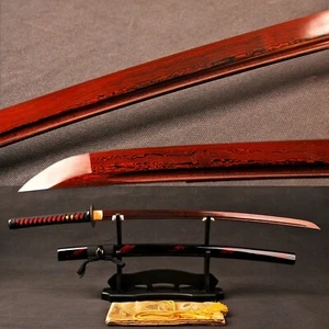 Blood Red Damascus Folded Steel Katana Battle Ready Japanese Samurai Sharp Sword - Picture 1 of 12