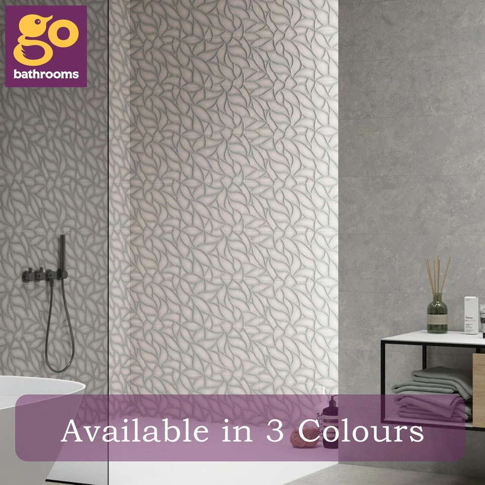 Textured Floral Wall Ceramic Tile Decorative Ceramic Tile 30x90cm | 3 Colours - Image 1 of 1