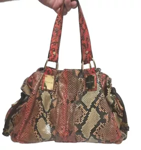 Michael Kors Collection Python Satchel Hand Bag Orange Slight Ware On Bottom - Picture 1 of 8