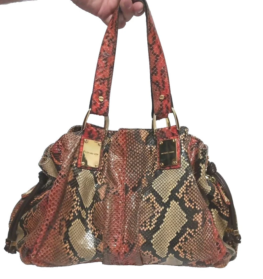 Michael Kors Collection Python  Satchel Hand Bag Orange Slight Ware On Bottom - Image 1 of 4