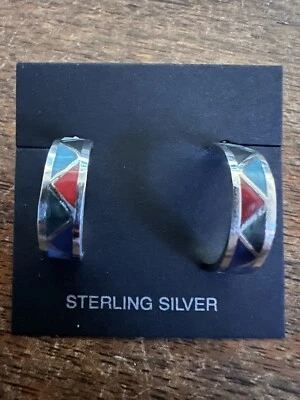 Pendientes Navajo Nativo Americano Medio Aro Multi Turquesa Roger Morgan Zuni #MC Foto 1 de 4