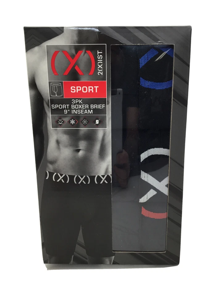 2(X)IST Mens 9" Inseam Sport Boxer Brief 3- pack Stretch Multicolor S 28-30