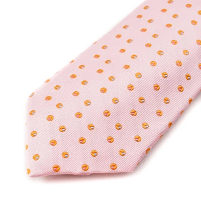 Новый с Ярлыками $295 CESARE ATTOLINI розовый оранжевый сплетенный Jacquard точка узор шелковый галстук - Изображение 1 из 3
