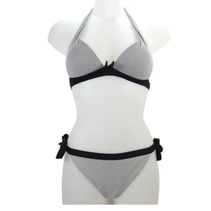 Calzedonia Bikini Black Swimwear 2 Piece Triangle Halter Top M Tie Side Bikini L - Picture 1 of 11