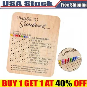 Phase 10 Score Board, 2025 Wooden Phase 10 Scoreboard and Round Tracker - Picture 1 of 7