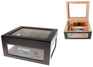 HUMIDOR HOLD 75 CIGARROS TAPA DE VIDRIO LATÓN HIGRÓMETRO HUMIDIFICADOR CORTADOR DE CIGARROS INCLUIDO - Imagen 1 de 2