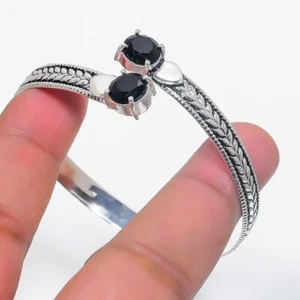 Black Spinel Gemstone 925 Sterling Silver Jewelry Adjustable Cuff Bracelet - Picture 1 of 1