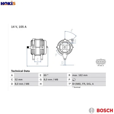 ALTERNATOR 0 986 081 090 FOR FORD FOCUS/II/C-MAX/Turnier/Station/Wagon 1.8L - Image 1 of 4