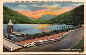 Cartolina di lino Horsehoe Curve Altoona PA 1931 Curt Teich Railroad Pennsylvania - Foto 1 di 2