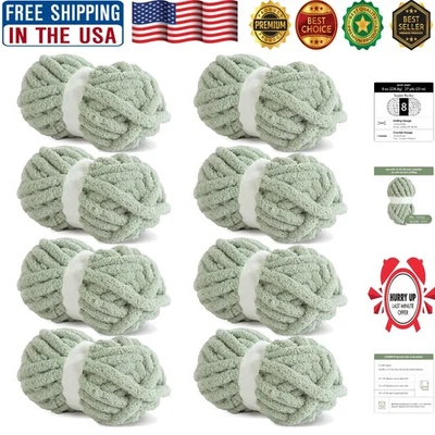 Soft Plush Sage Green Chenille Yarn - 8 oz Skeins for Easy Crafting and Knitting - Image 1 of 4