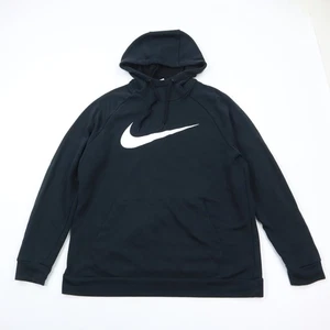 Nike Hoodie Sweatshirt Mens Large Black Big Swoosh Logo Pullover Drawstring - Picture 1 of 8
