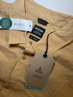 PraNa NEW NWT Mens Large Lindores Shirt Morro Yellow Button Down Hiking Outdoors - Image 1 of 4