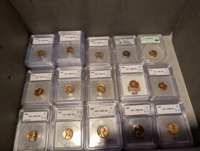 American US Cent 1C Graded LOT - 28x Coins MS 63+ Lincoln Wheat NGC ICG CAC - Image 1 of 4