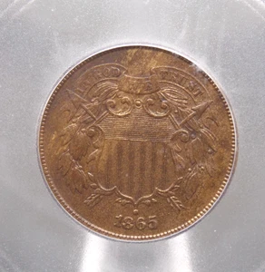 1865 U.S. Two Cent Piece 2c ICG MS62 BN #301 Unc Uncirculated ECC&C, Inc. - Picture 1 of 5