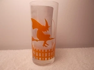 Vintage Halloween Witch On Broom & Cat On Fence Juice Drinking Glass - Picture 1 of 7