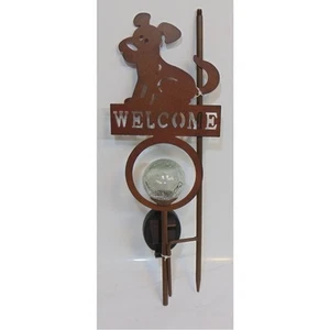 Dog Sign Pet Welcome Walkway Lights Up Solar Glass Globe Metal Cut Out Lawn 30" - Picture 1 of 9