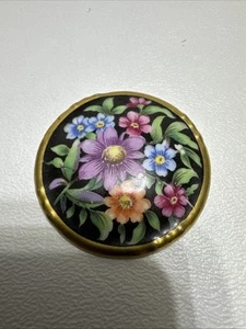 Vintage Schumann Bavaria Hand Painted Floral Porcelain Brooch Gold Rim READ - Picture 1 of 2
