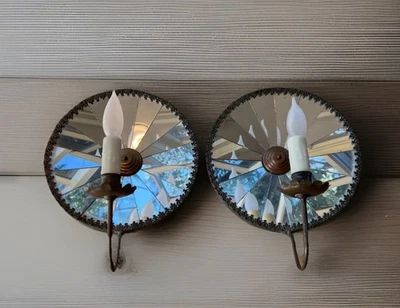 Apliques de velas antiguos franceses de cobre y latón espejados de principios del siglo XX, par Foto 1 de 4