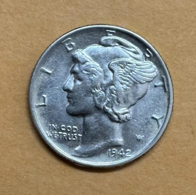 1942 Mercury Dime 90% Silver - Split Bands - GEM BU  C - Image 1 of 2