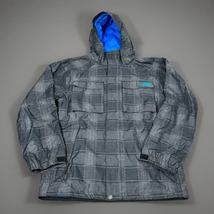 Men’s The North Face HyVent Waterproof Ski Jacket Grey Plaid- Size Medium Hooded - Picture 1 of 8