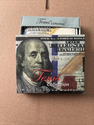 Billetera de novedad plegable de cuero con estampado de billetes de cien dólares de EE. UU.  Foto 1 de 4