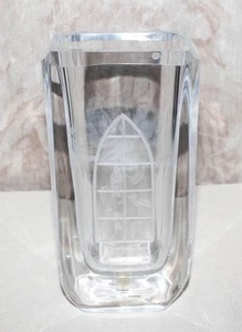 "Letrero de colección Skruf Suecia plomo completo cristalino florero grabado pájaros ventana 6 1/2"" alto" - Imagen 1 de 10