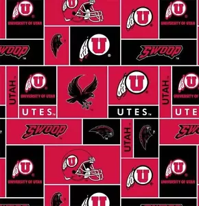 Package of Short Pieces Utah Swoop College NCAA Fleece Fabric Print D004.54 - Picture 1 of 1