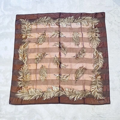 "Bufanda boho de gasa de seda Ellen Tracy de colección años 90 plumas marrón colores otoño Y2K 34""" Foto 1 de 4