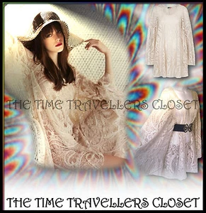 RIVER ISLAND CHELSEA GIRL CREAM LACE VINTAGE 60s KIMONO SLEEVE DRESS 12 40 + - Picture 1 of 2