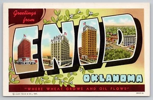 Cartolina cromata anni '40 grande lettera saluti - ENID Oklahoma - (Garfield County) - Foto 1 di 2