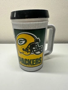 Vintage 1996 Green Bay Packers Thermal Coffee Hot Cocoa Cold Travel Mug Cup EUC - Picture 1 of 6